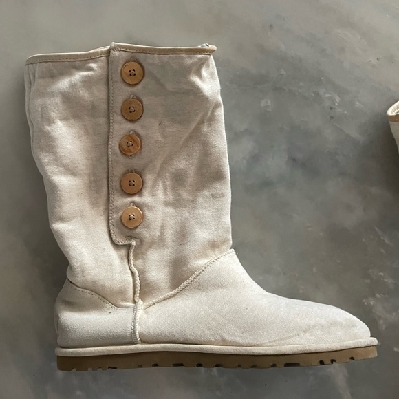 Ugg Lo Pro Canvas Cream Colored Boots Size 10 - Picture 7 of 9